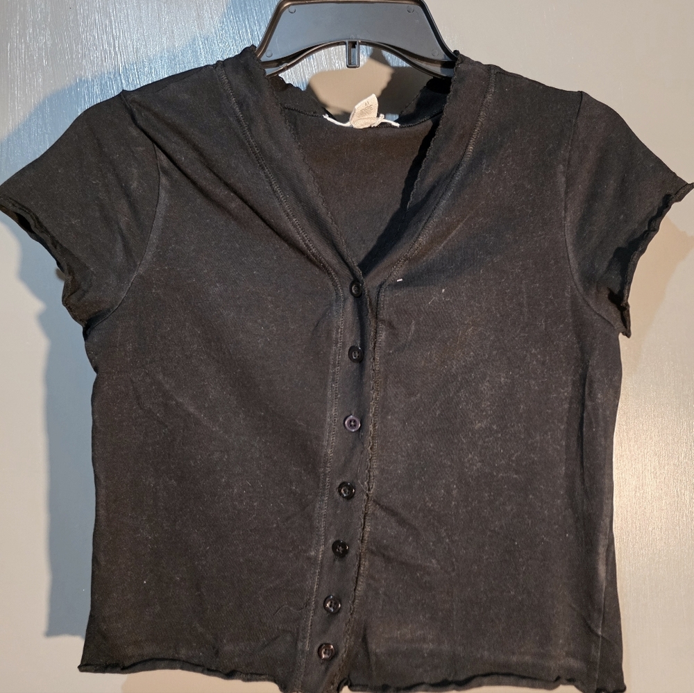 Black Button-Up Crop Top